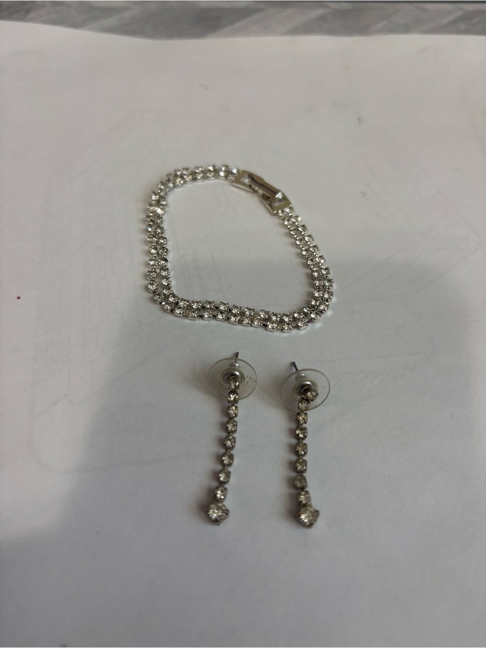 Silver-Tone Crystal Tennis Bracelet and Drop Earrings Set